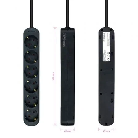 Nanocable Regleta de 6 Tomas, 1,4 m, Negra
